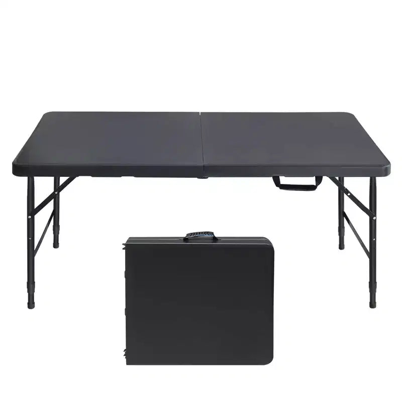 4ft Portable Folding Table - Heavy-Duty 135KG Capacity Indoor Outdoor Table for Camping, Patio, Picnic & Events, Black