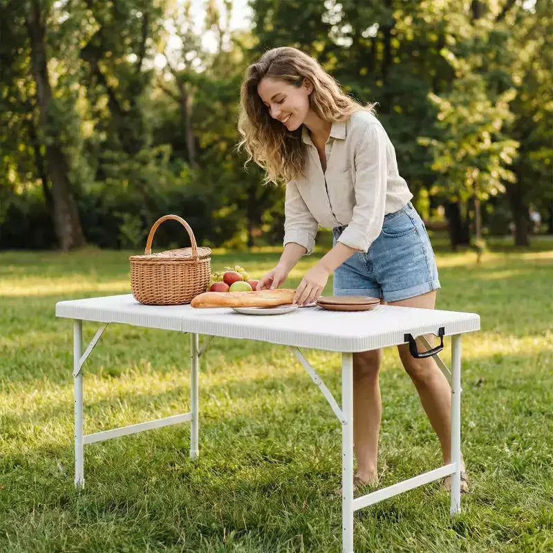 4ft Portable Folding Table - Heavy-Duty 135KG Capacity Indoor Outdoor Table for Camping, Patio, Picnic & Events, Black