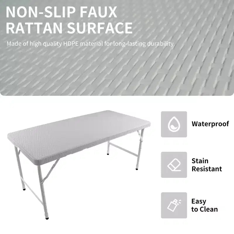 4ft Portable Folding Table - Heavy-Duty 135KG Capacity Indoor Outdoor Table for Camping, Patio, Picnic & Events, Black