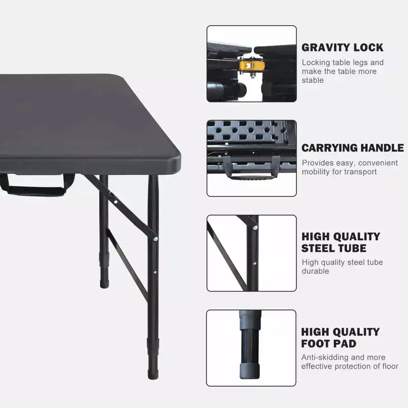 4ft Portable Folding Table - Heavy-Duty 135KG Capacity Indoor Outdoor Table for Camping, Patio, Picnic & Events, Black