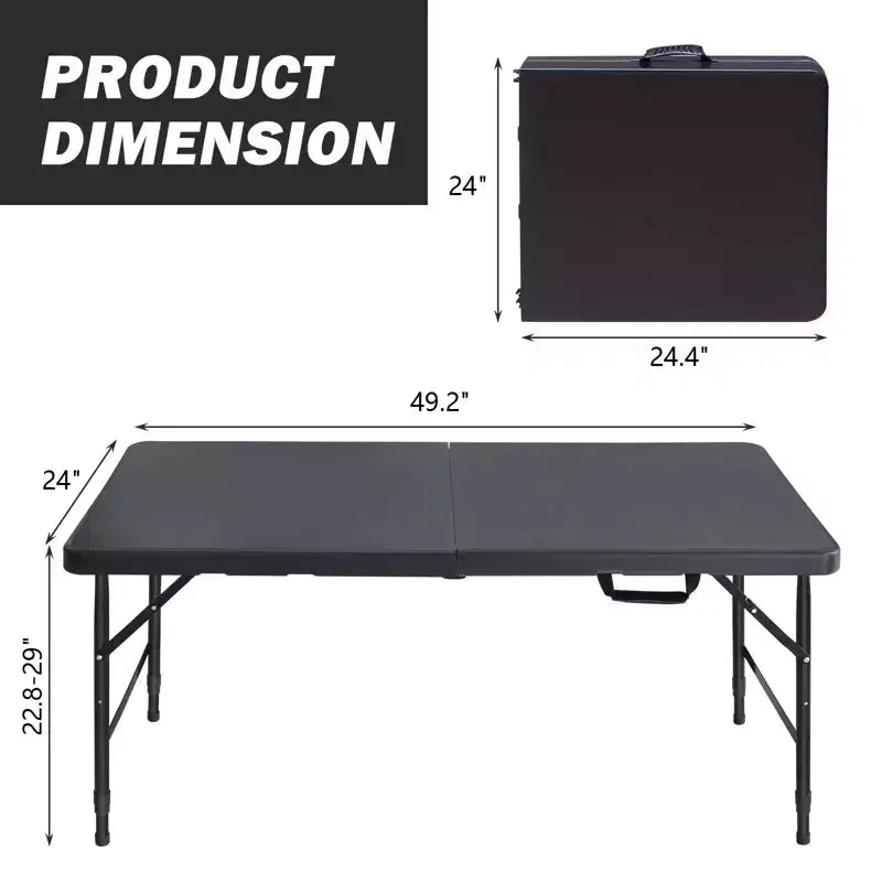 4ft Portable Folding Table - Heavy-Duty 135KG Capacity Indoor Outdoor Table for Camping, Patio, Picnic & Events, Black