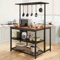 47" Kitchen Island with Power Outlet, 3-Tier Storage Shelf, Hooks, Baker Rack Microwave Stand