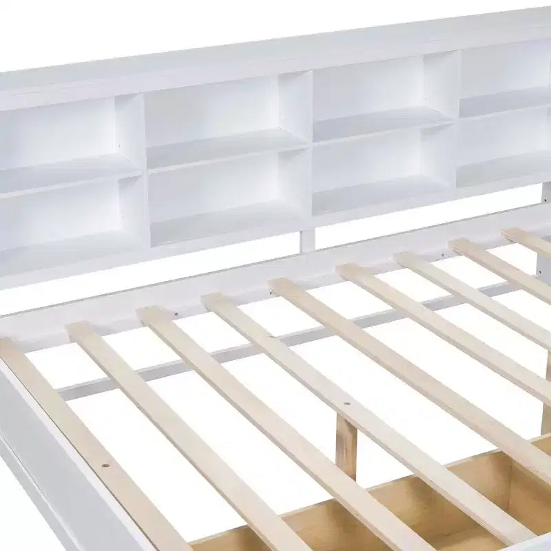 Wooden Full Size Daybed with 2 Drawers, Storage Shelf and Charging Ports for Bedroom, White