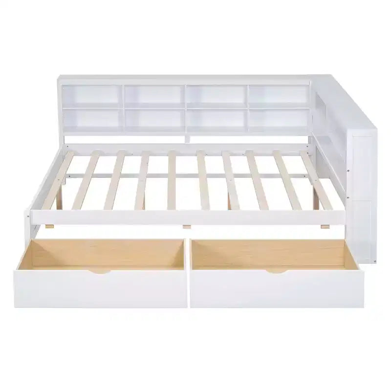 Wooden Full Size Daybed with 2 Drawers, Storage Shelf and Charging Ports for Bedroom, White