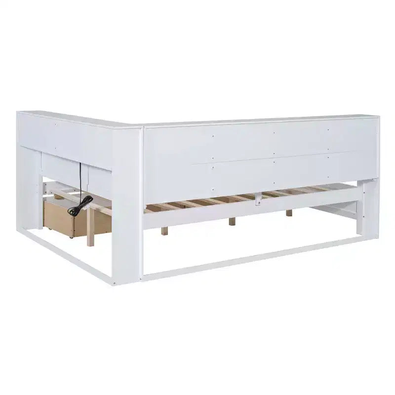 Wooden Full Size Daybed with 2 Drawers, Storage Shelf and Charging Ports for Bedroom, White