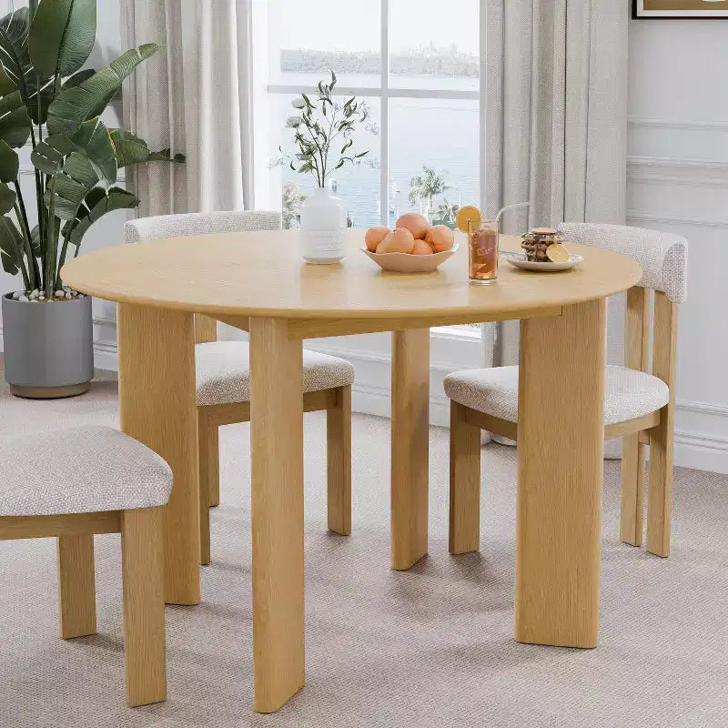 Solid Wood Farmhouse Dining Table, Round Wood Top for Modern Dining Rooms & Family Gatherings