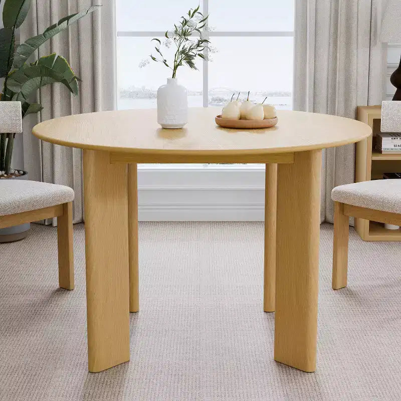 Solid Wood Farmhouse Dining Table, Round Wood Top for Modern Dining Rooms & Family Gatherings