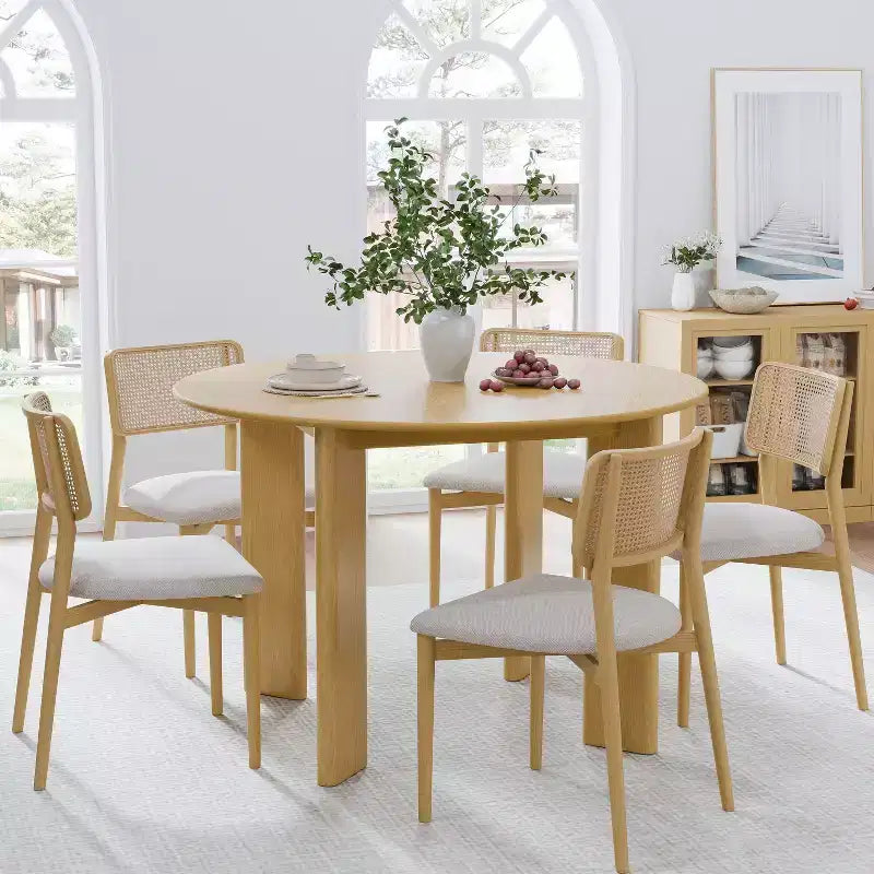 Solid Wood Farmhouse Dining Table, Round Wood Top for Modern Dining Rooms & Family Gatherings