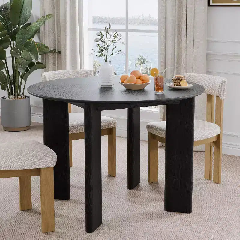 Solid Wood Farmhouse Dining Table, Round Wood Top for Modern Dining Rooms & Family Gatherings