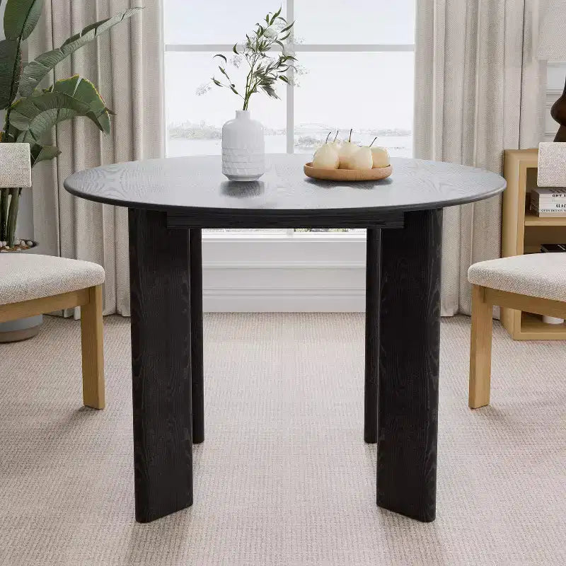 Solid Wood Farmhouse Dining Table, Round Wood Top for Modern Dining Rooms & Family Gatherings