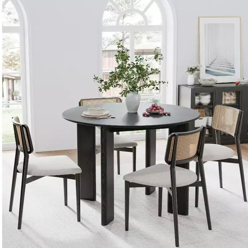 Solid Wood Farmhouse Dining Table, Round Wood Top for Modern Dining Rooms & Family Gatherings