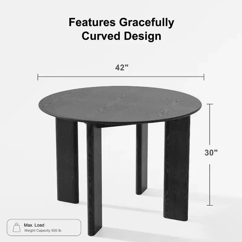 Solid Wood Farmhouse Dining Table, Round Wood Top for Modern Dining Rooms & Family Gatherings