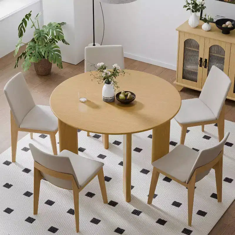 Solid Wood Farmhouse Dining Table, Round Wood Top for Modern Dining Rooms & Family Gatherings