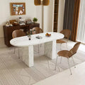 62.9 Oval Dining Table for 6 Marble Top Kitchen Table with Wood Strip Base Modern Farmhouse with Waterproof Scratch Resistant Surface White
