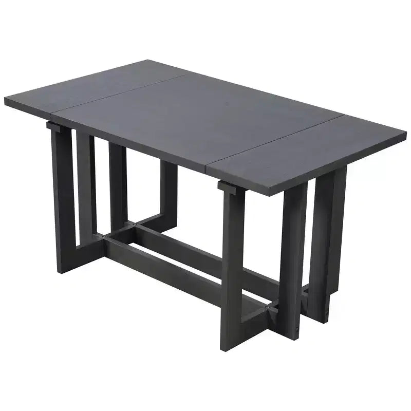 Rustic 82" Extendable Dining Table, Trestle Kitchen Table with Rubber Wood Legs, 2 Removable Leaves