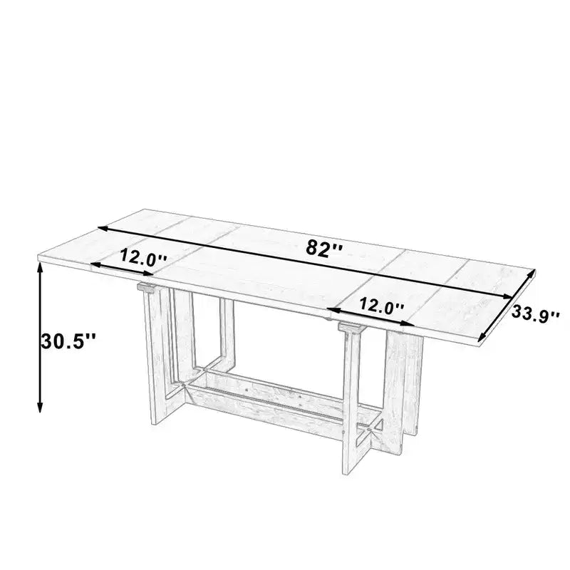 Rustic 82" Extendable Dining Table, Trestle Kitchen Table with Rubber Wood Legs, 2 Removable Leaves