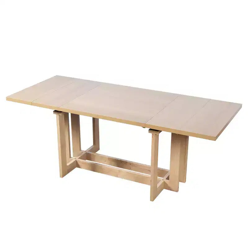 Rustic 82" Extendable Dining Table, Trestle Kitchen Table with Rubber Wood Legs, 2 Removable Leaves