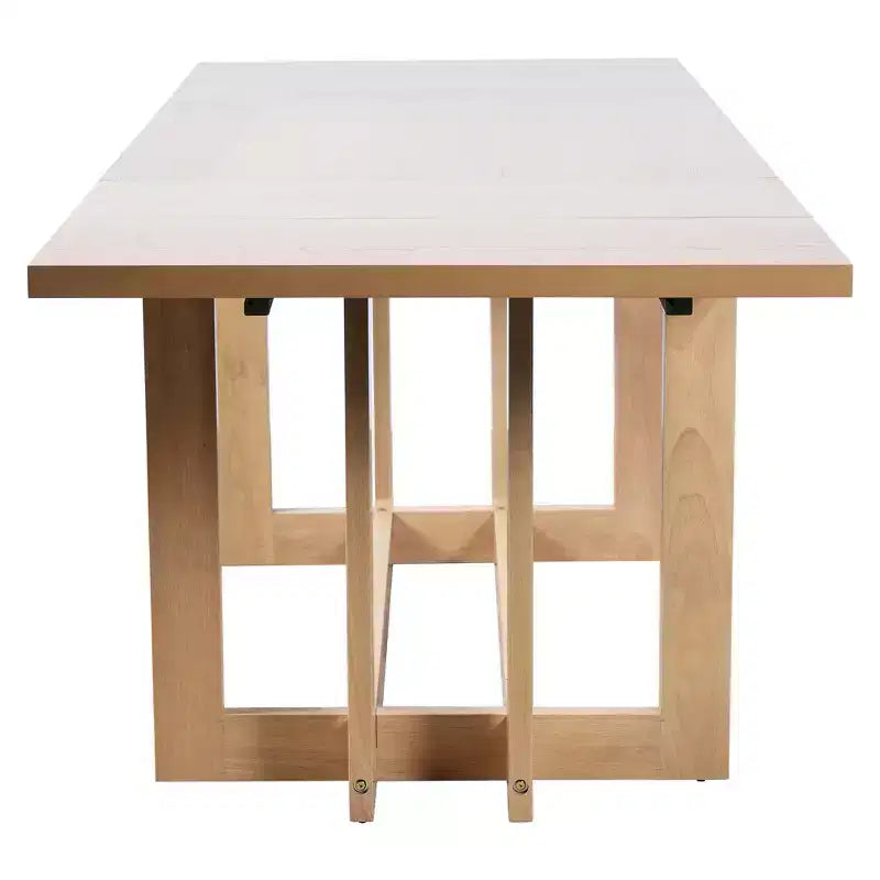 Rustic 82" Extendable Dining Table, Trestle Kitchen Table with Rubber Wood Legs, 2 Removable Leaves