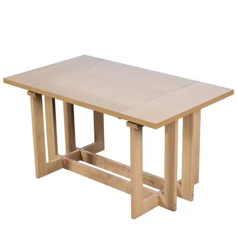 Rustic 82" Extendable Dining Table, Trestle Kitchen Table with Rubber Wood Legs, 2 Removable Leaves