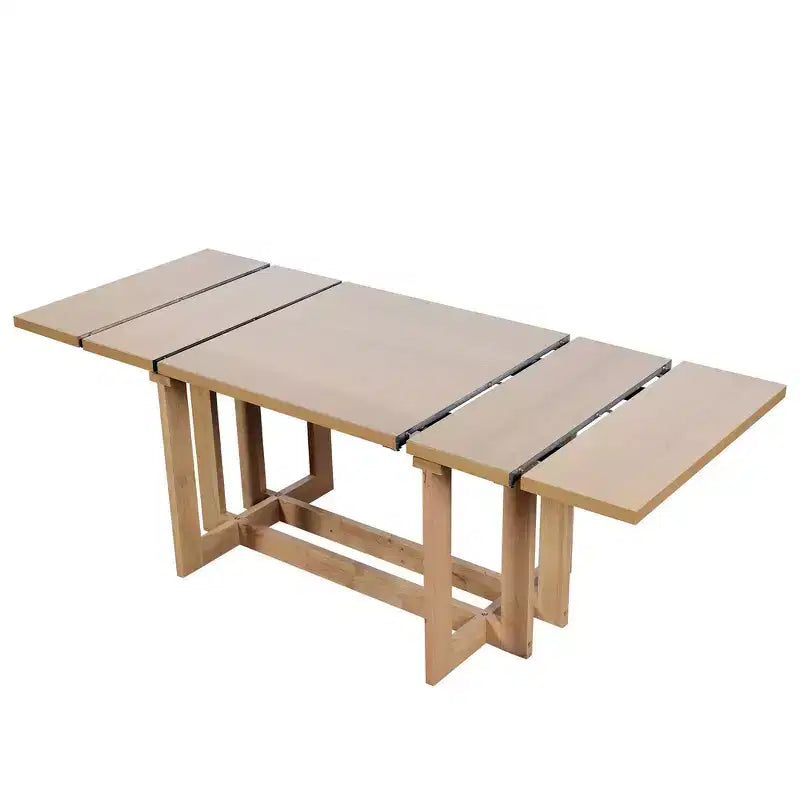 Rustic 82" Extendable Dining Table, Trestle Kitchen Table with Rubber Wood Legs, 2 Removable Leaves