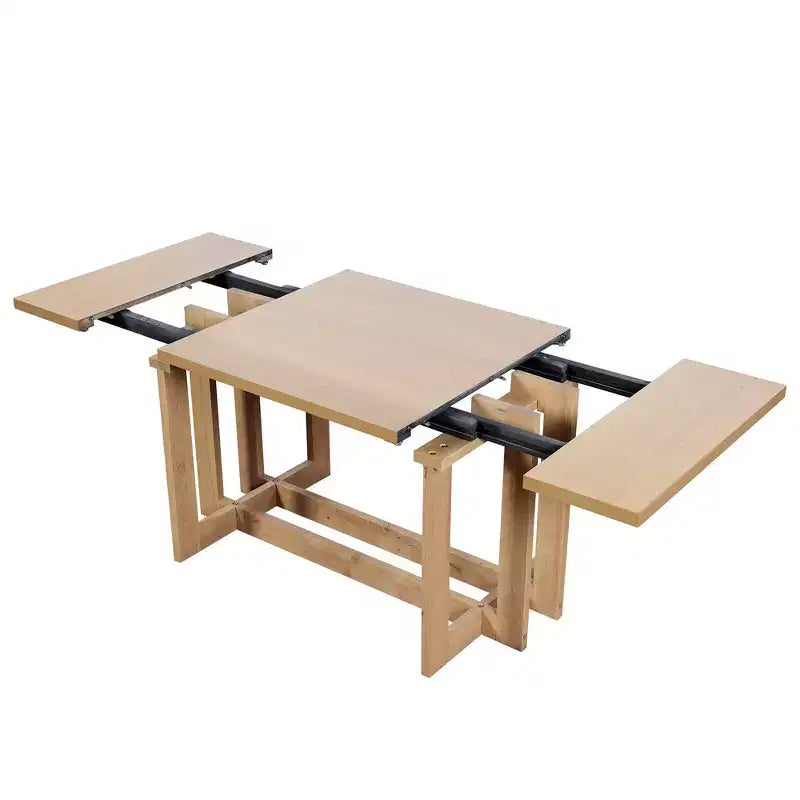 Rustic 82" Extendable Dining Table, Trestle Kitchen Table with Rubber Wood Legs, 2 Removable Leaves