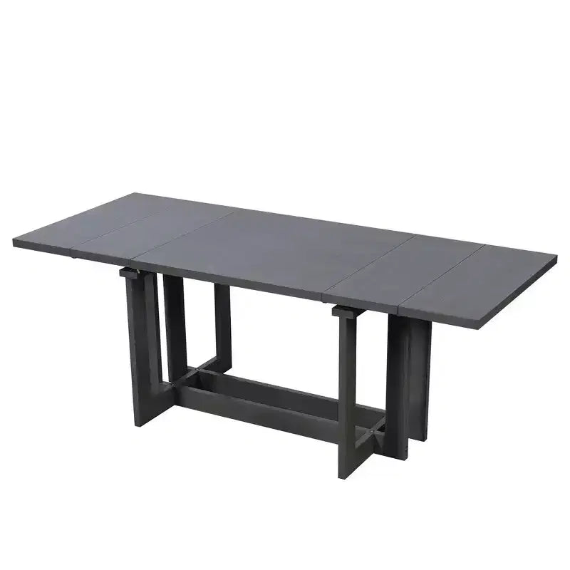 Rustic 82" Extendable Dining Table, Trestle Kitchen Table with Rubber Wood Legs, 2 Removable Leaves