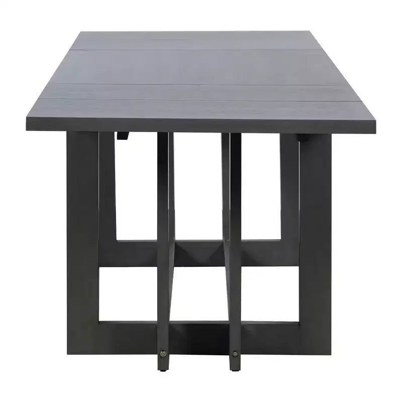 Rustic 82" Extendable Dining Table, Trestle Kitchen Table with Rubber Wood Legs, 2 Removable Leaves