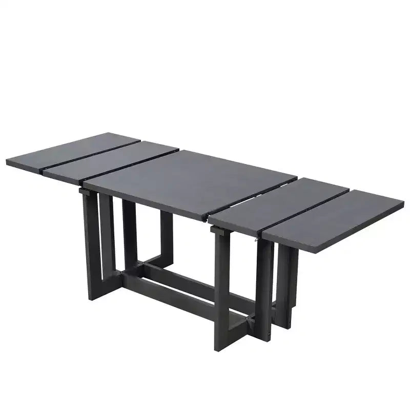 Rustic 82" Extendable Dining Table, Trestle Kitchen Table with Rubber Wood Legs, 2 Removable Leaves