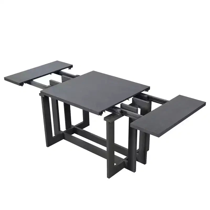 Rustic 82" Extendable Dining Table, Trestle Kitchen Table with Rubber Wood Legs, 2 Removable Leaves