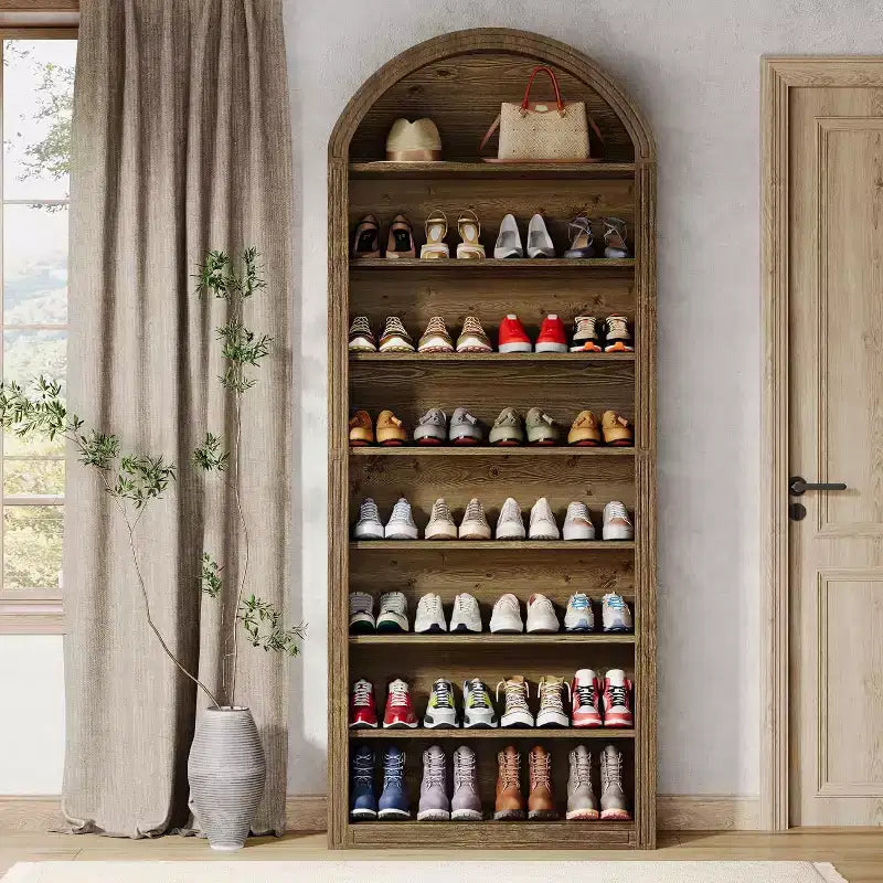 Lantine Shoe Storage Cabinet, 8-Tier Tall Shoe Organizer Cabinet, Large Wooden Freestanding Shoe Rack for Closet Entryway (Brown)