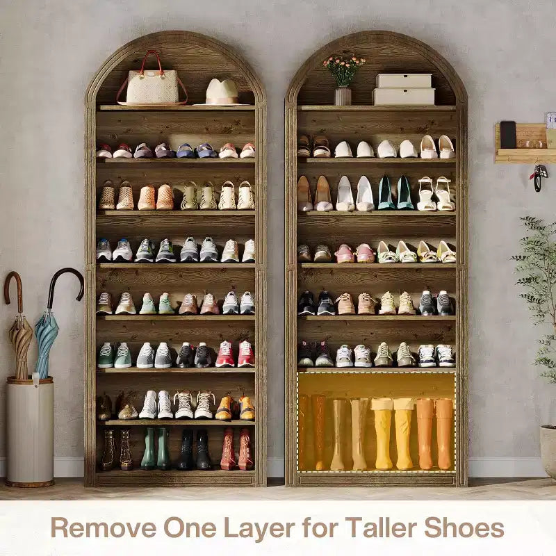8-Tier Tall Shoe Storage Cabinet, Large Wooden Freestanding Shoe Rack for Closet & Entryway (Brown)