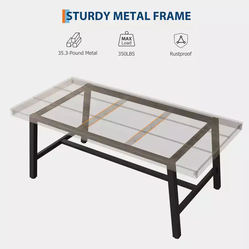 Industrial Wooden Dining Table for 4-6 People, 63 Long Rectangular Kitchen Table with Metal Legs, Dinner Table for Dining Room, No Chairs