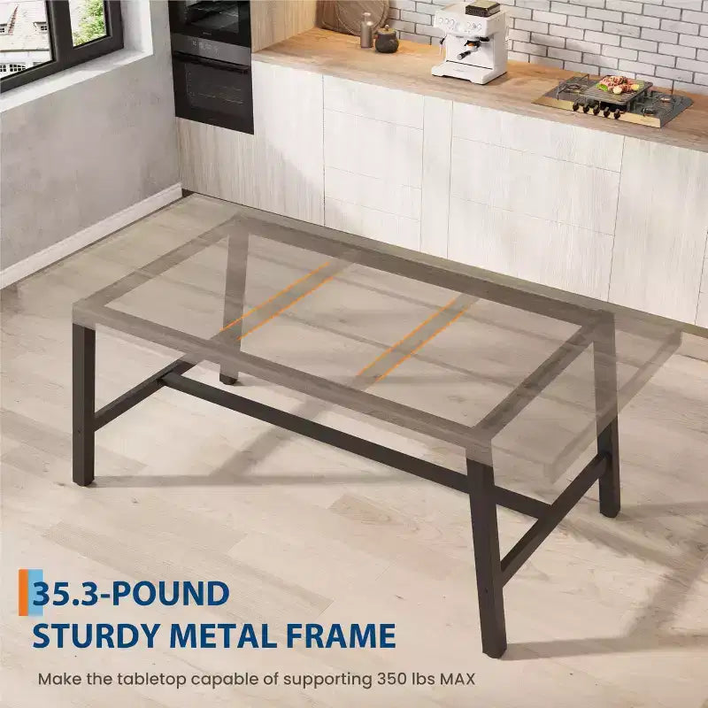 Industrial Wooden Dining Table for 4-6 People, 63 Long Rectangular Kitchen Table with Metal Legs, Dinner Table for Dining Room, No Chairs