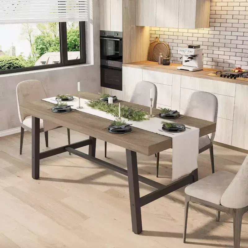 Industrial Wooden Dining Table for 4-6 People, 63 Long Rectangular Kitchen Table with Metal Legs, Dinner Table for Dining Room, No Chairs