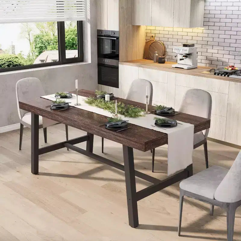 Industrial Wooden Dining Table for 4-6 People, 63 Long Rectangular Kitchen Table with Metal Legs, Dinner Table for Dining Room, No Chairs