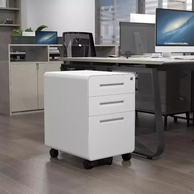 3-Drawer Filing Cabinet for Home Office, Lockable Mobile, White