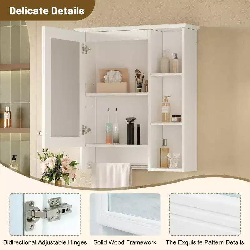24" Minimalist 3-in-1 Bathroom Mirror Cabinet with High-Definition Mirror and Towel Bar