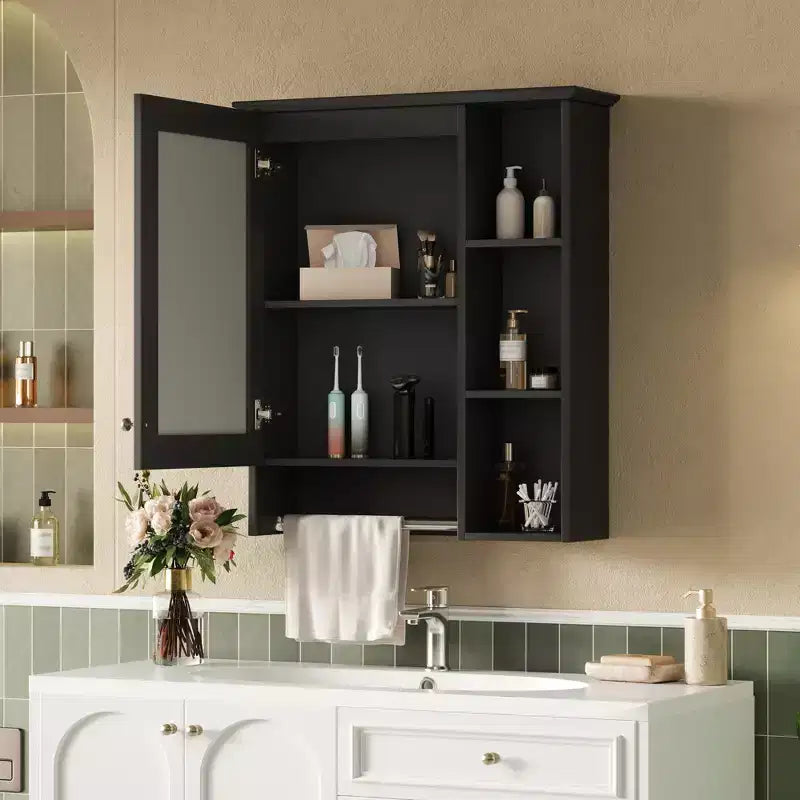 24" Minimalist 3-in-1 Bathroom Mirror Cabinet with High-Definition Mirror and Towel Bar