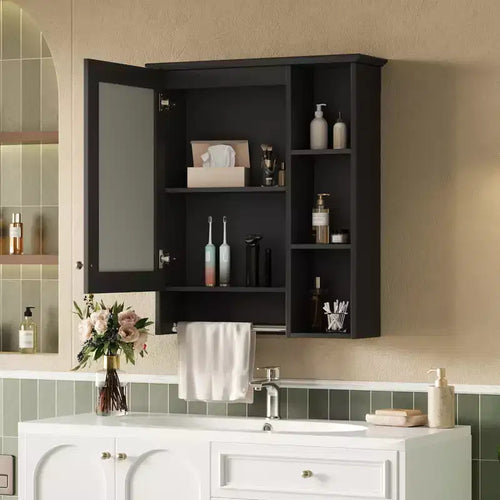 24" Minimalist 3-in-1 Bathroom Mirror Cabinet with High-Definition Mirror and Towel Bar