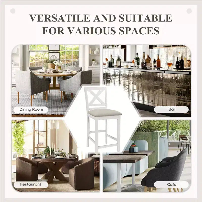 Ergonomic Bar Stools with X-Back Design, Breathable Fabric Comfortable Footrest for Dining Room, Bar, Restaurant, Caf