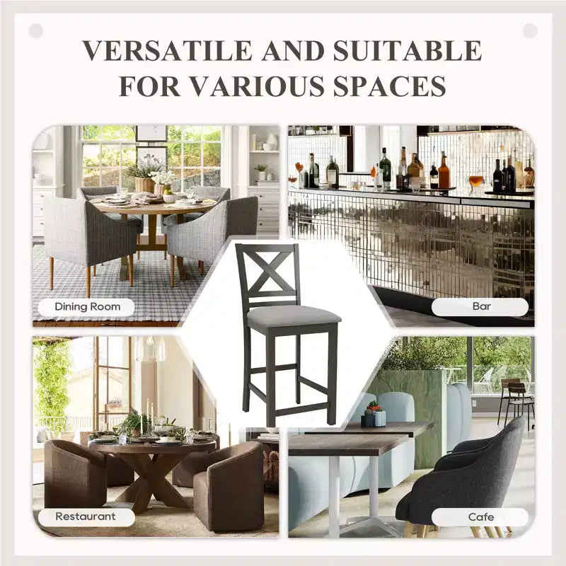 Ergonomic Bar Stools with X-Back Design, Breathable Fabric Comfortable Footrest for Dining Room, Bar, Restaurant, Caf
