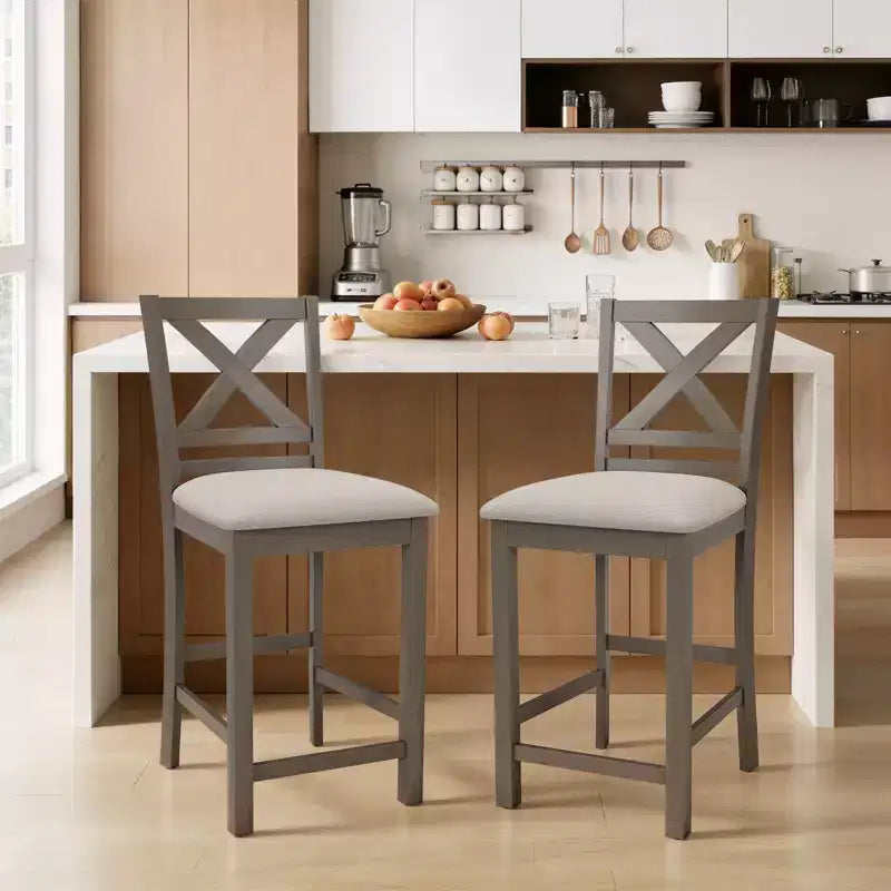 Ergonomic Bar Stools with X-Back Design, Breathable Fabric Comfortable Footrest for Dining Room, Bar, Restaurant, Caf