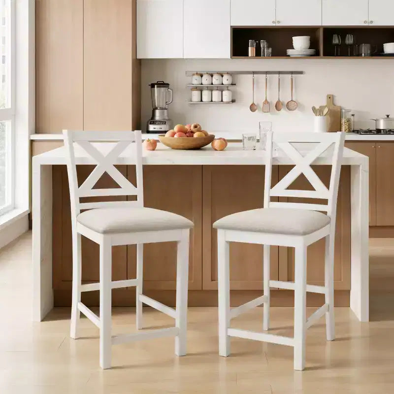Ergonomic Bar Stools with X-Back Design, Breathable Fabric Comfortable Footrest for Dining Room, Bar, Restaurant, Caf
