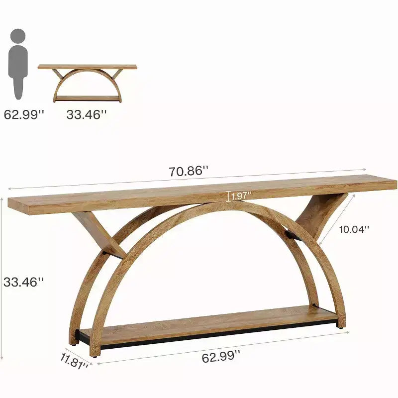 70.87" Industrial Console Table with 2-Tier Storage Shelves for Living Room, Hallway, Entrance, Foyer (Light Brown)