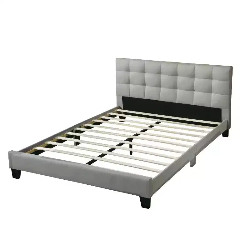 Contemporary Wood Upholstered Platform Bed with Tufted Headboard