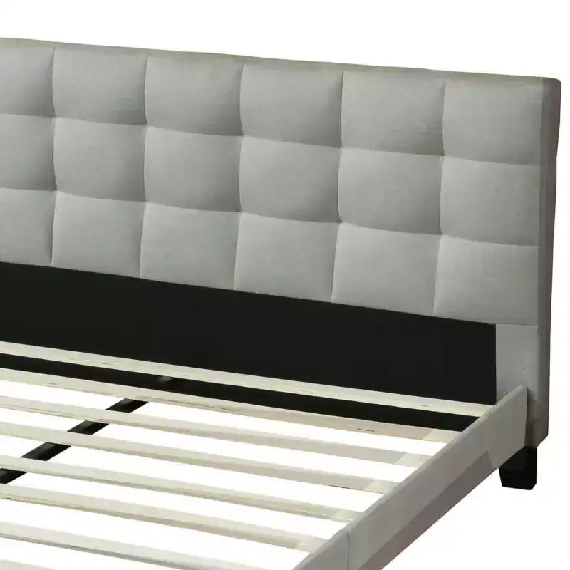 Contemporary Wood Upholstered Platform Bed with Tufted Headboard
