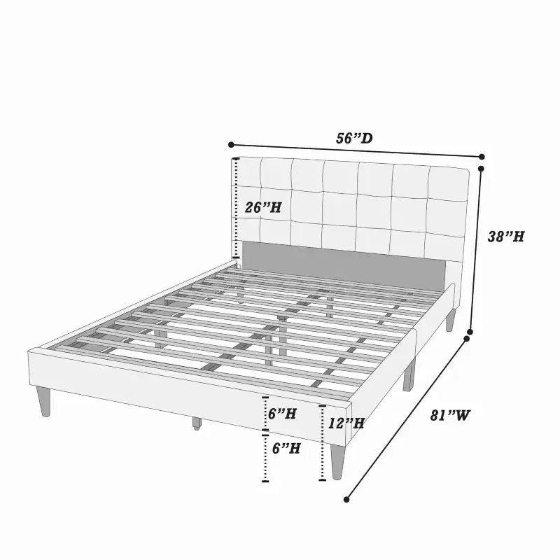 Contemporary Wood Upholstered Platform Bed with Tufted Headboard
