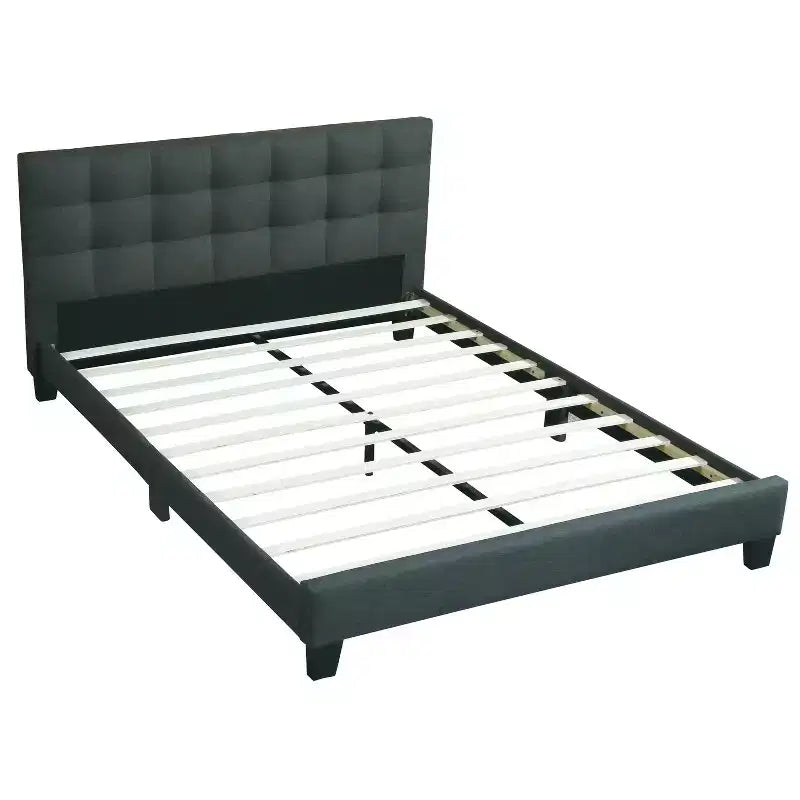 Contemporary Wood Upholstered Platform Bed with Tufted Headboard