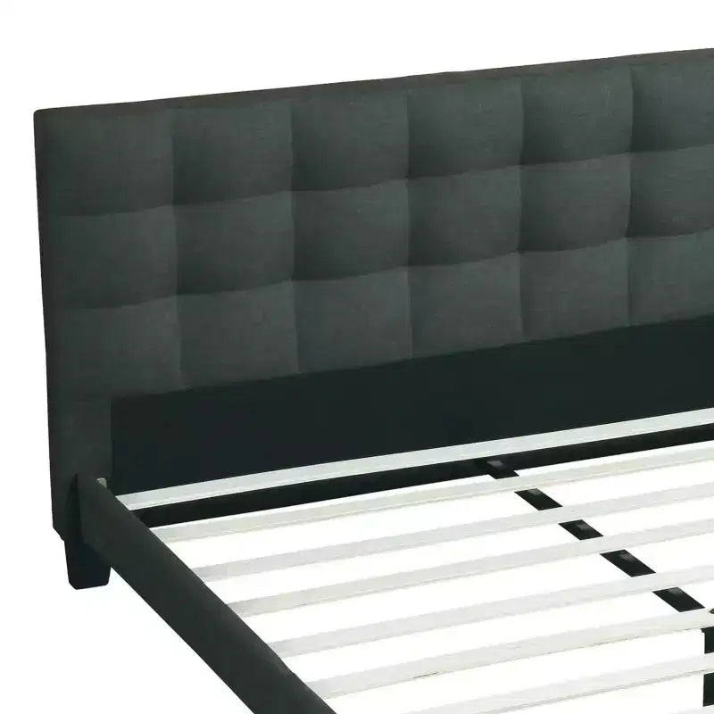 Contemporary Wood Upholstered Platform Bed with Tufted Headboard