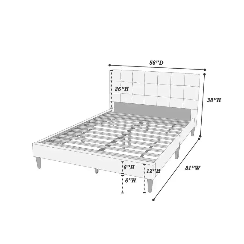 Contemporary Wood Upholstered Platform Bed with Tufted Headboard